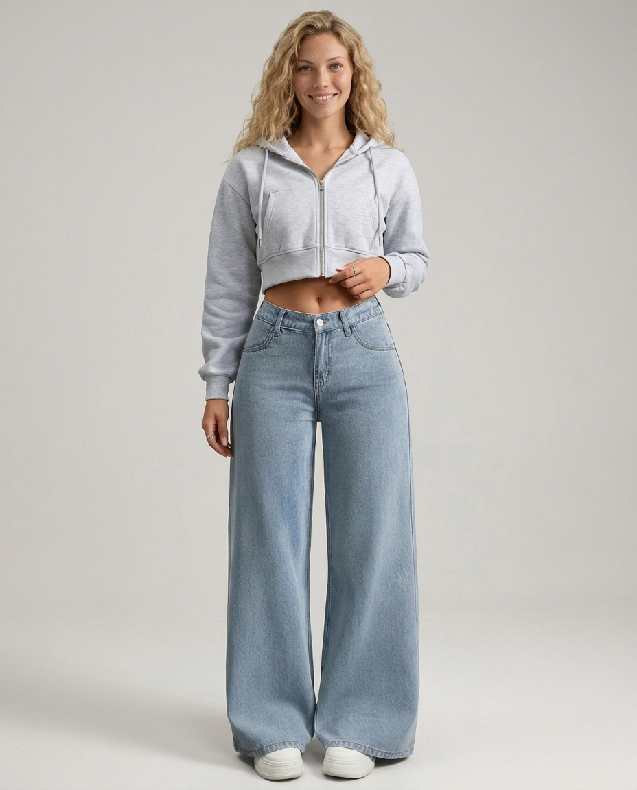 High-Rise Wide-Leg Trousers With Button Fly