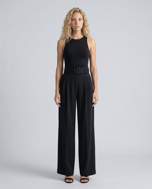 High Waist Draped Wide-Leg Trousers