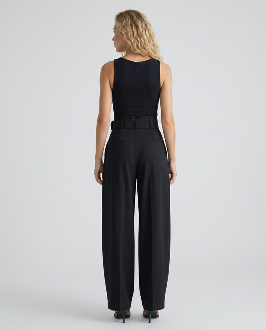 High Waist Draped Wide-Leg Trousers