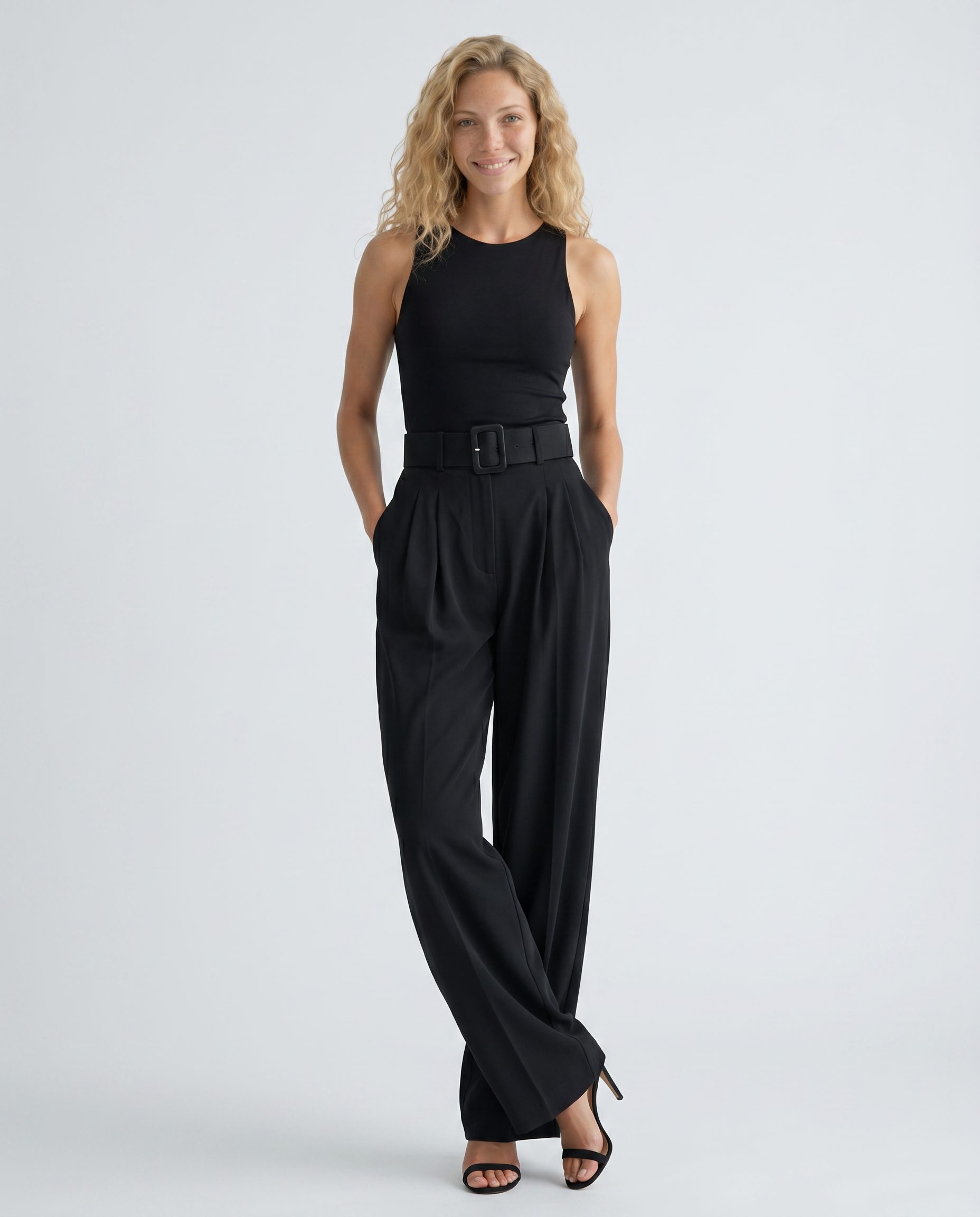 High Waist Draped Wide-Leg Trousers