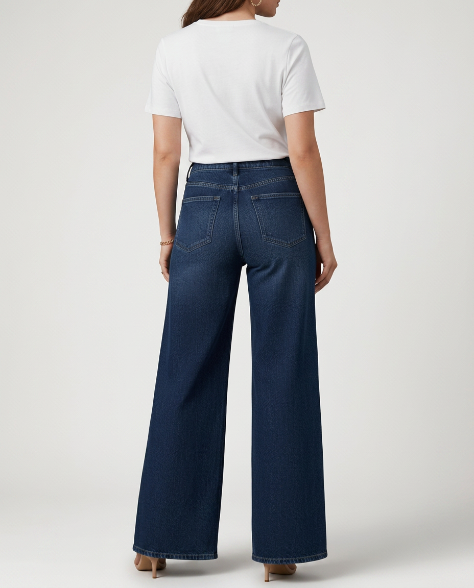 High Waist Wide Leg Trousers with Denim-Look