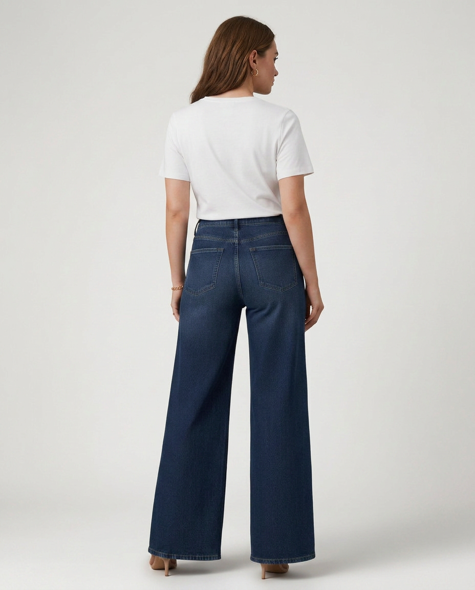 High Waist Wide Leg Trousers with Denim-Look