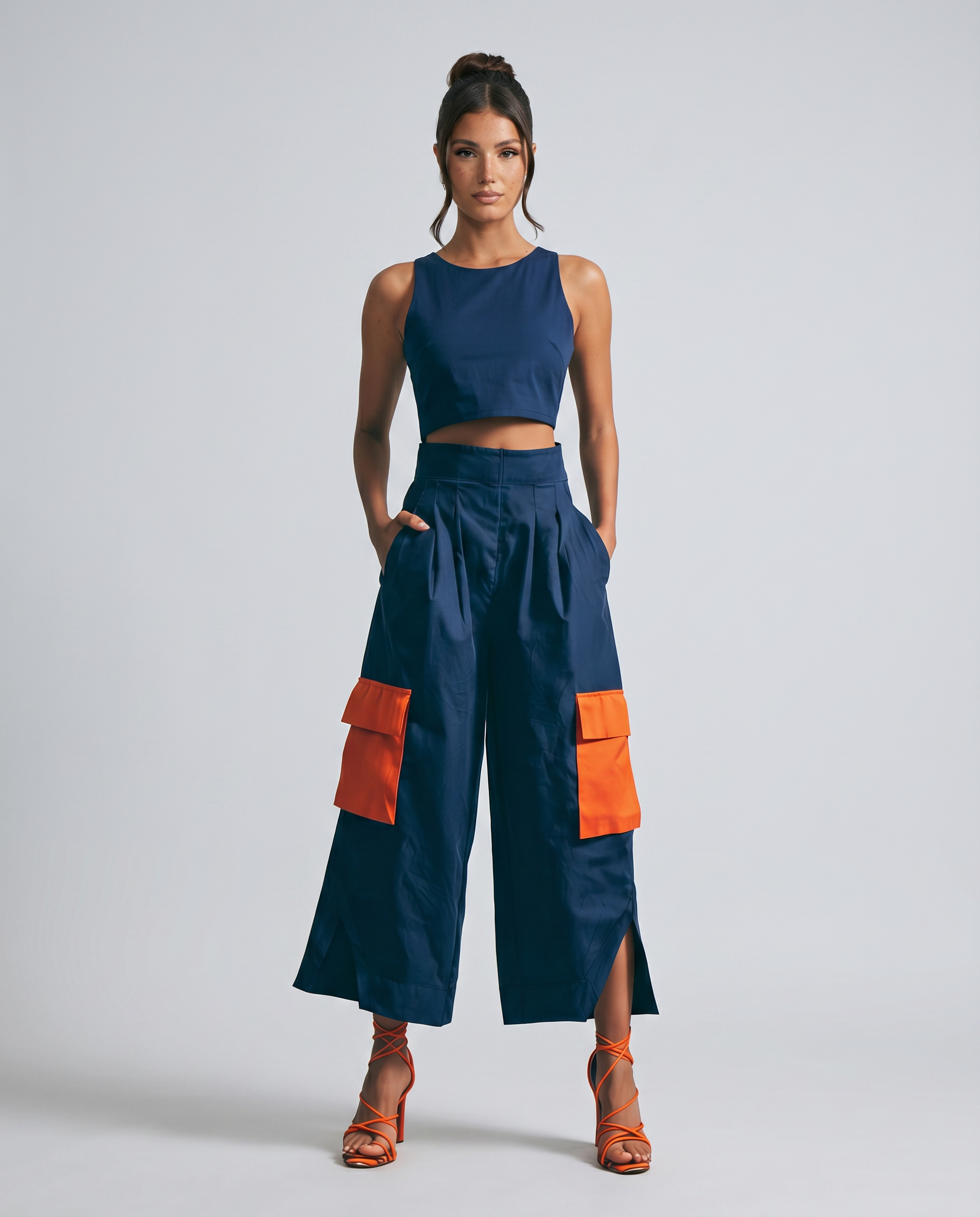 High-Waisted Cargo Culottes With Contrast Pockets