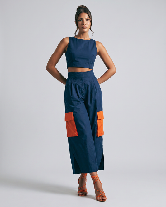 High-Waisted Cargo Culottes With Contrast Pockets
