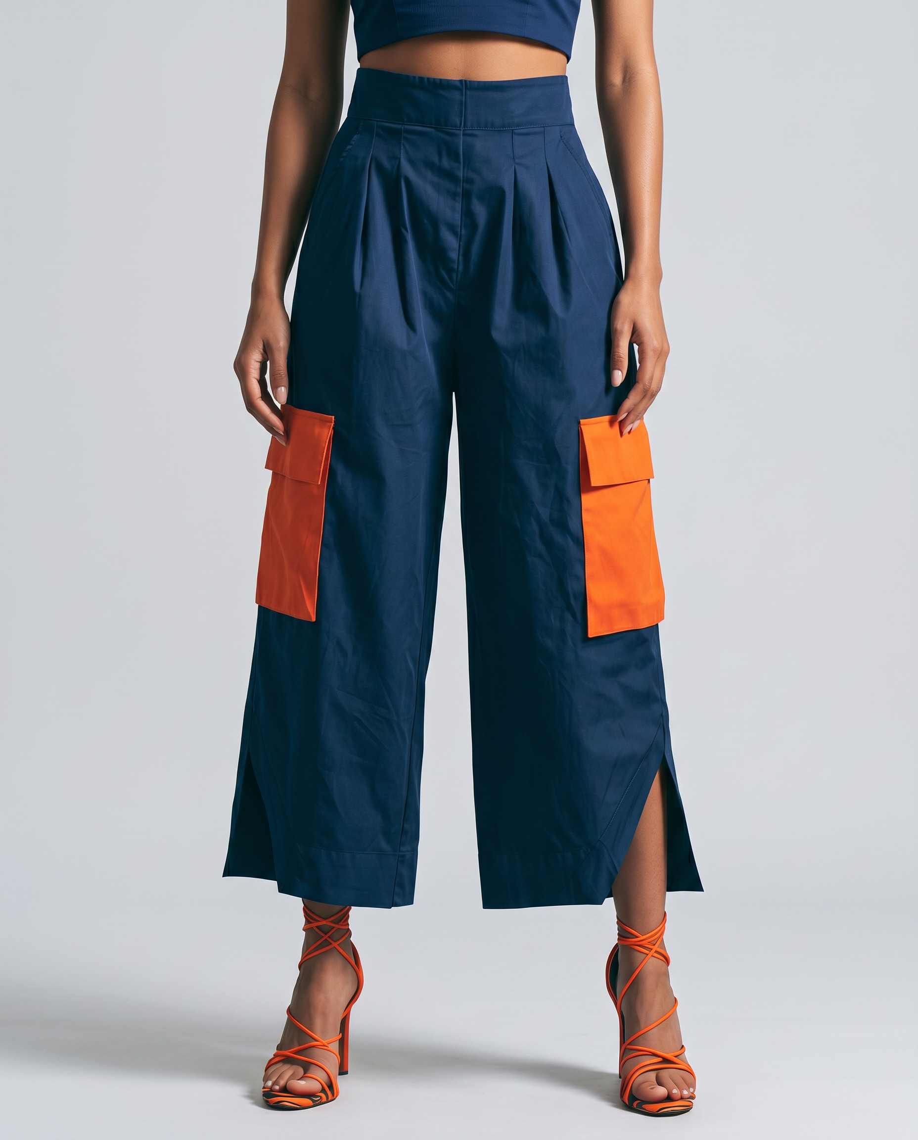 High-Waisted Cargo Culottes With Contrast Pockets