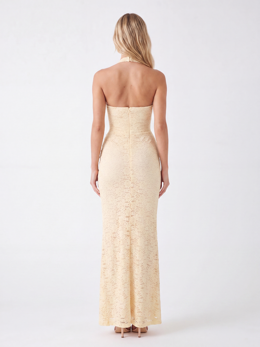 Lace Maxi Dress with Halter V-Bodice