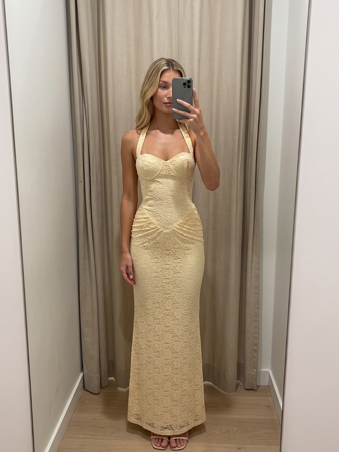 Lace Maxi Dress with Halter V-Bodice