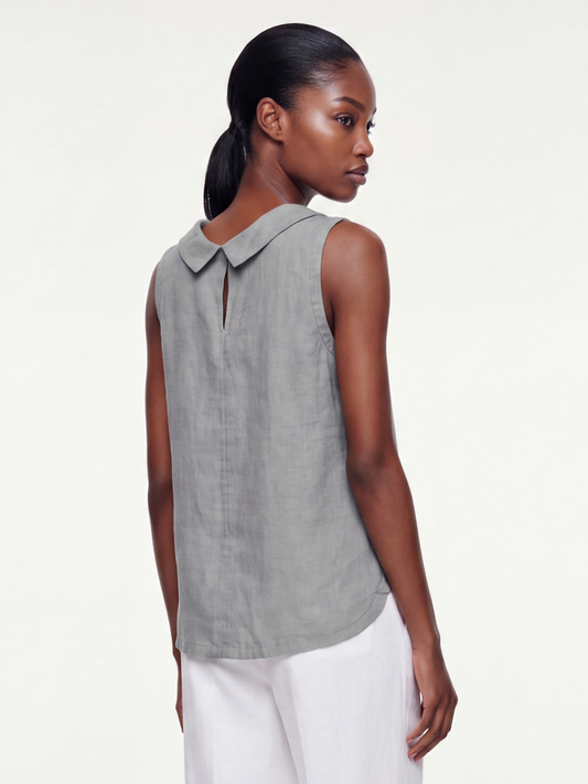 Linen Sleeveless Roll-Collar Top