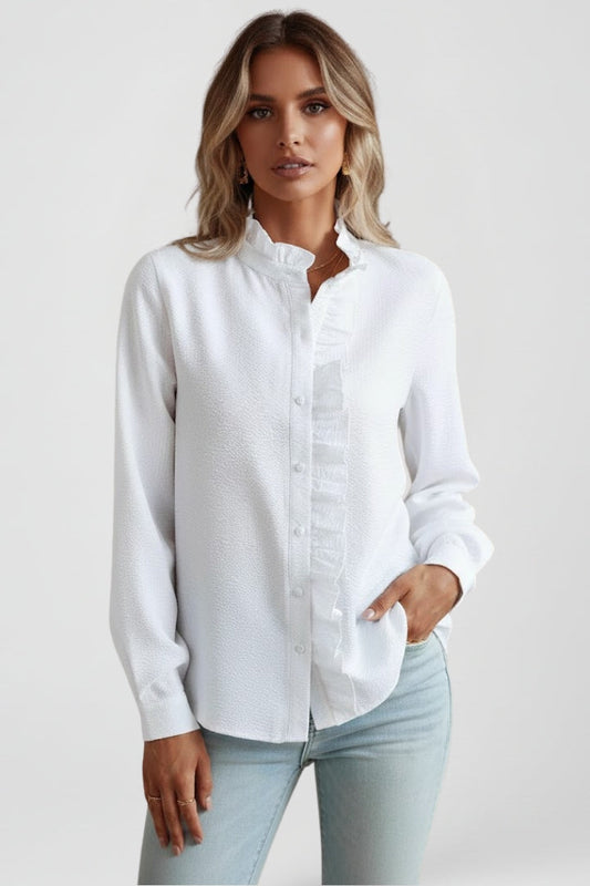 Long Sleeve Blouse With Ruffle Placket