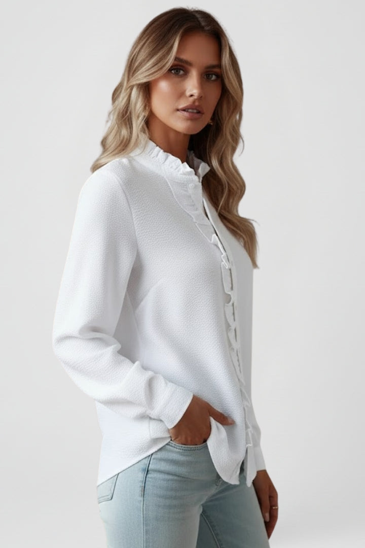 Long Sleeve Blouse With Ruffle Placket