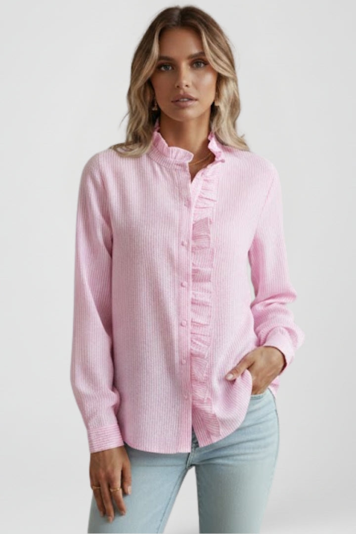 Long Sleeve Blouse With Ruffle Placket