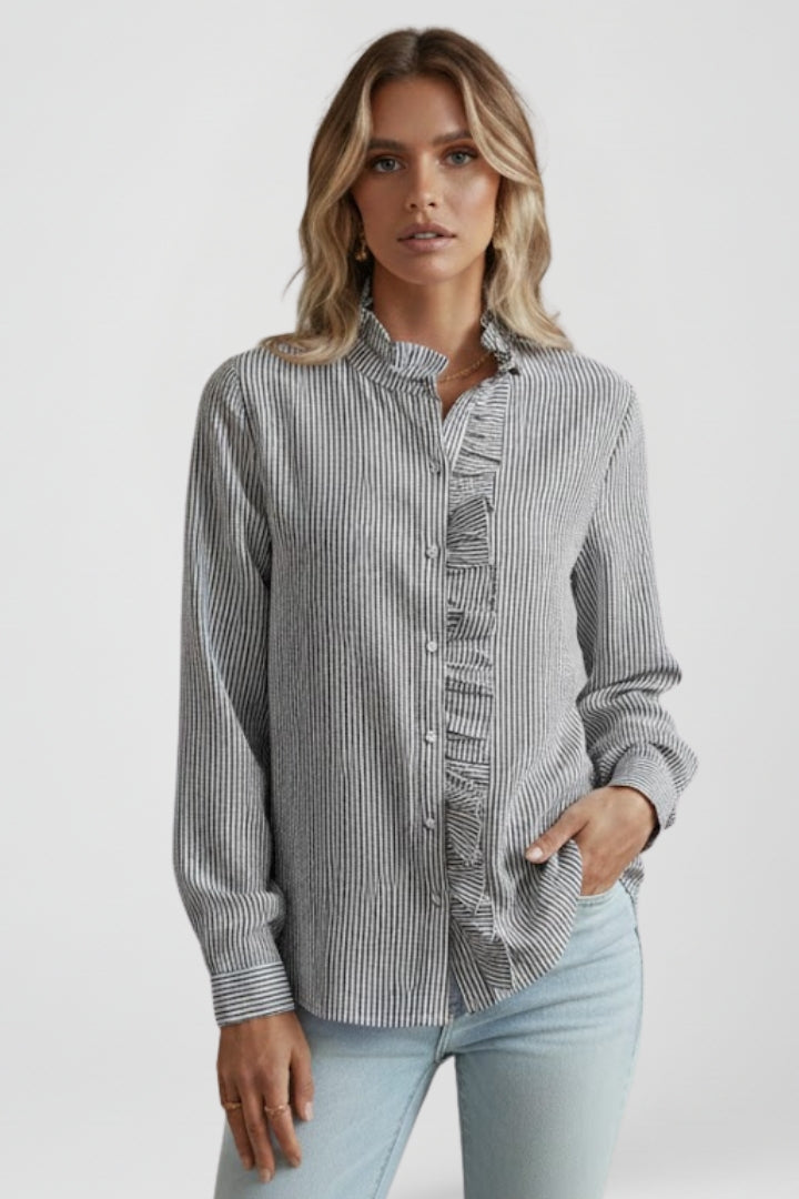Long Sleeve Blouse With Ruffle Placket
