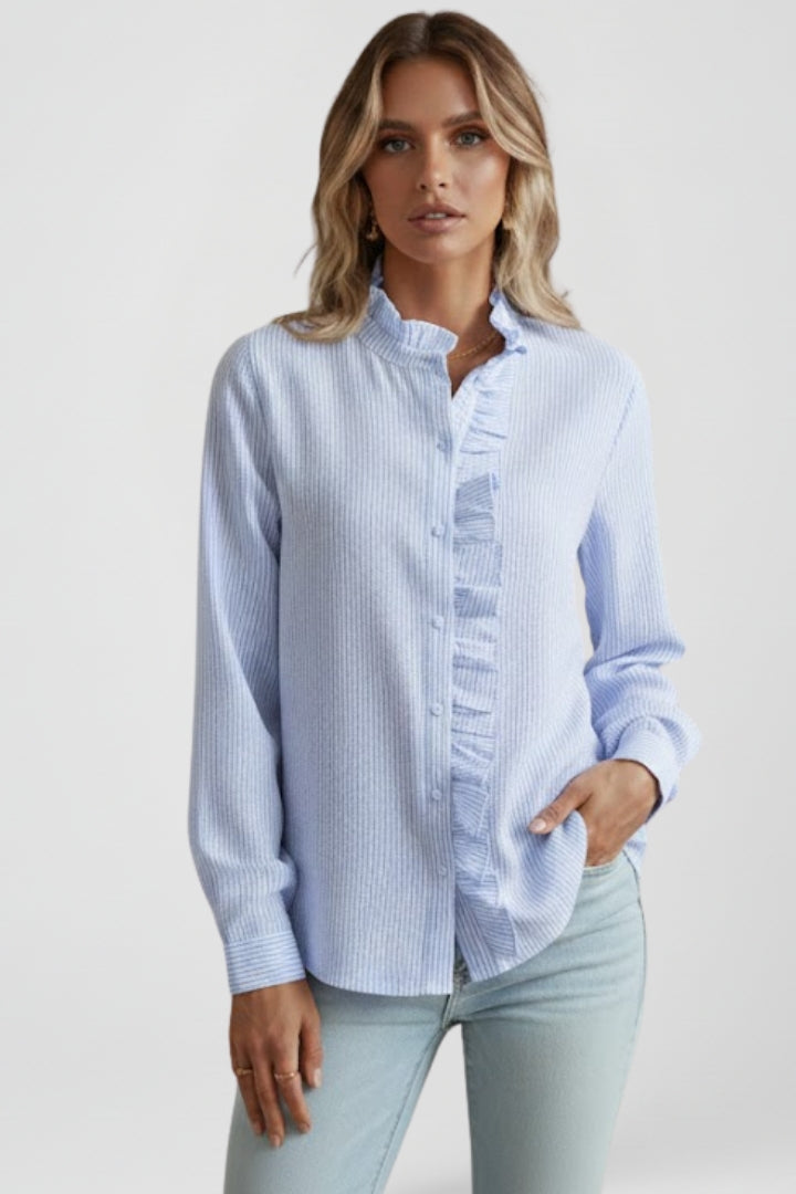 Long Sleeve Blouse With Ruffle Placket
