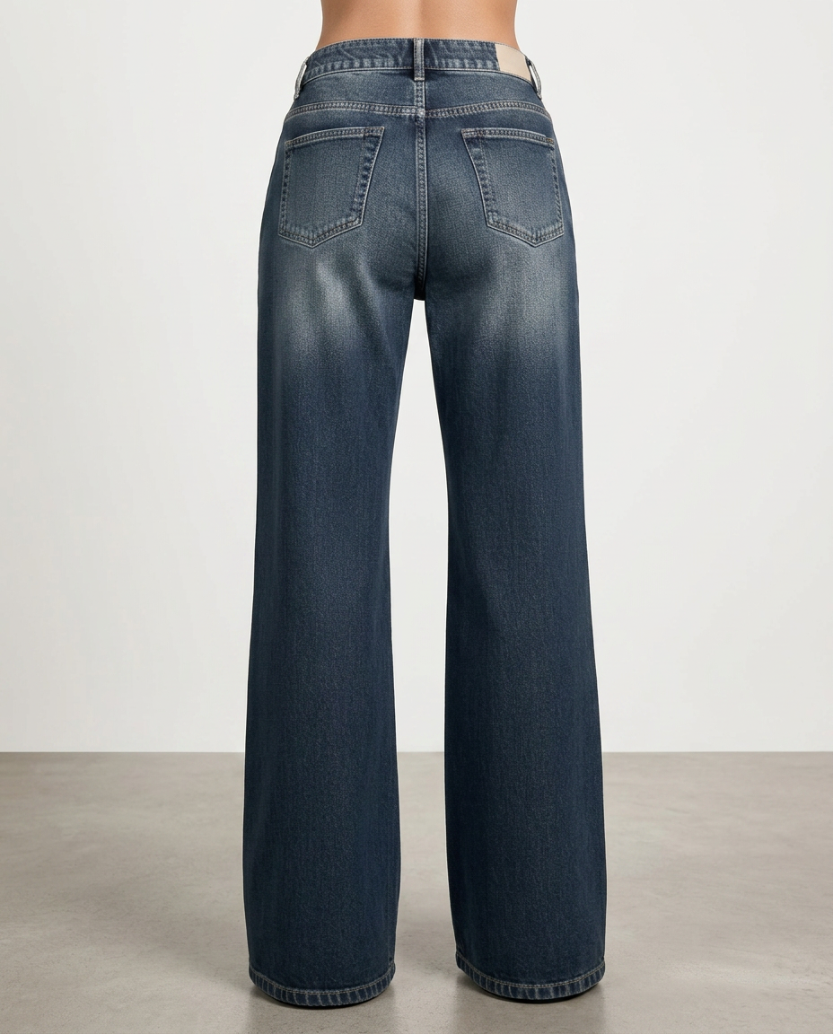 Mid-Waist Wide-Leg Denim-Look Trousers