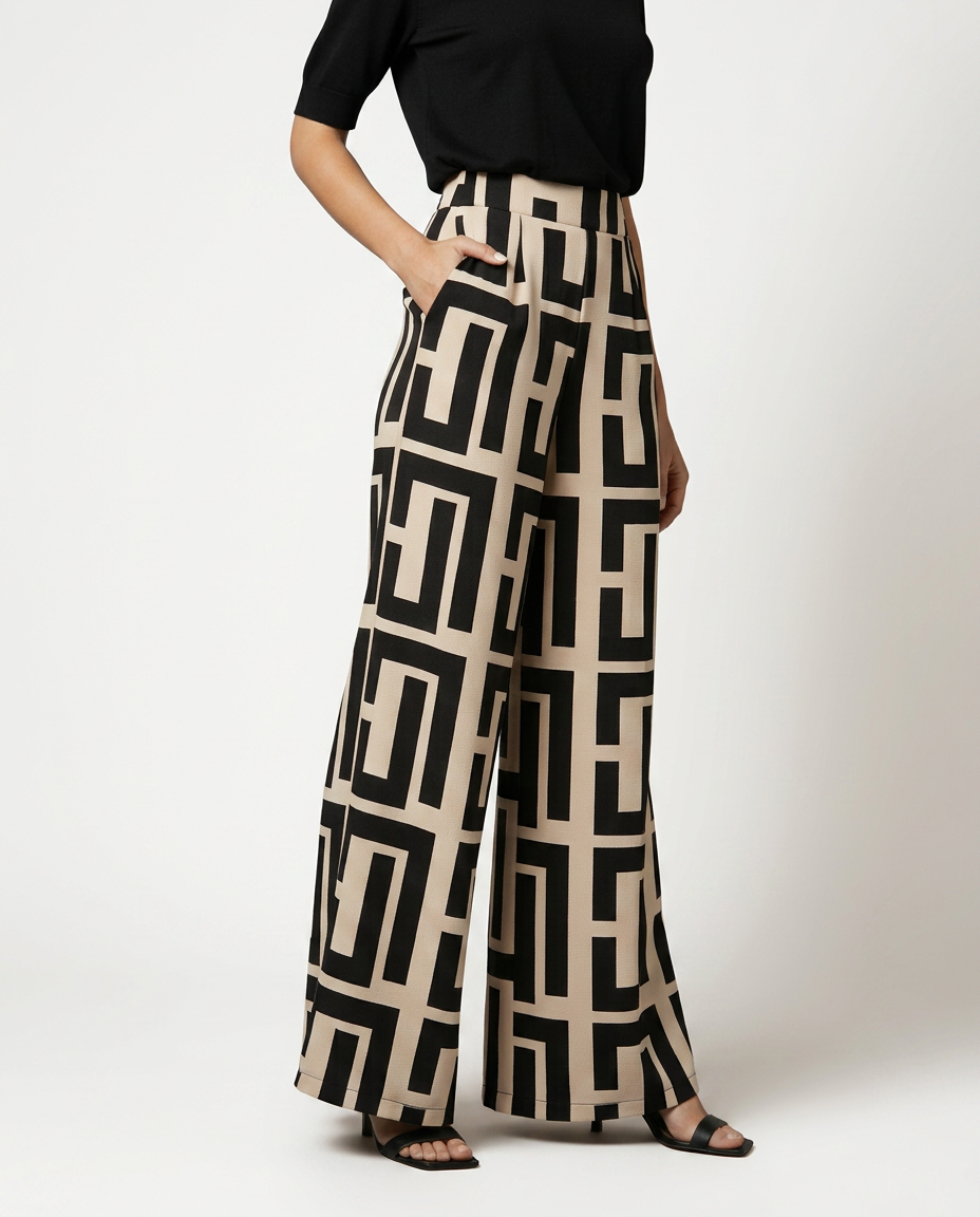 Palazzo Trousers With Graphic Print