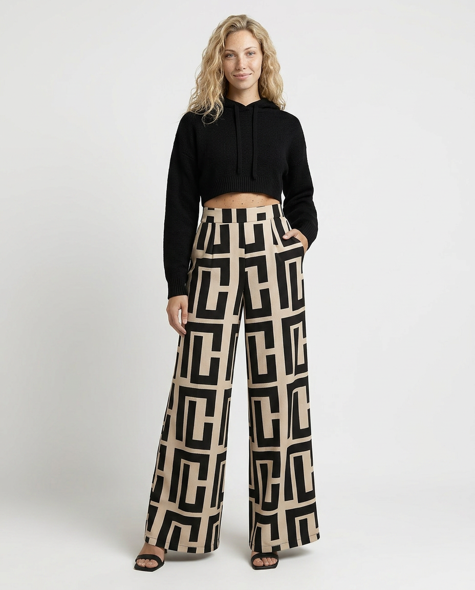 Palazzo Trousers With Graphic Print