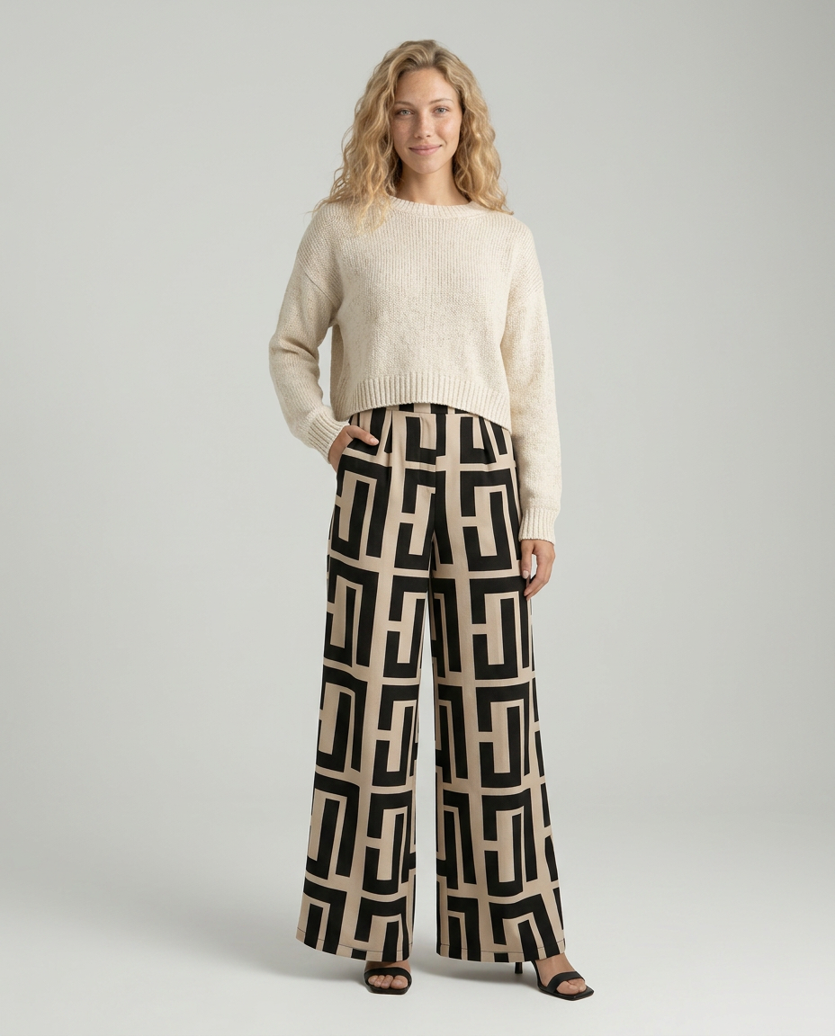 Palazzo Trousers With Graphic Print