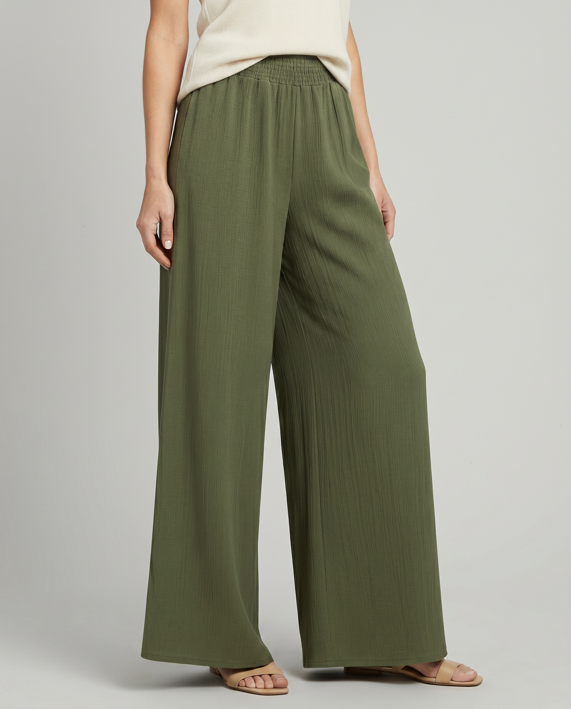 Palazzo Wide Leg Trousers With Elastic Waist
