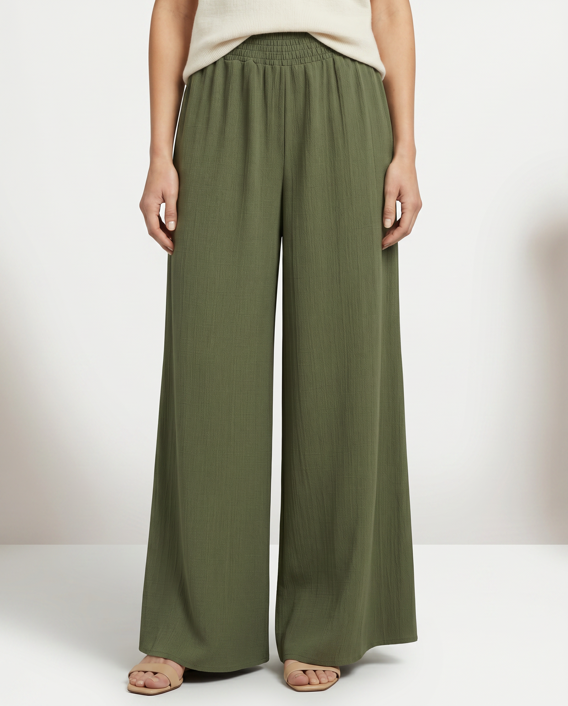 Palazzo Wide Leg Trousers With Elastic Waist