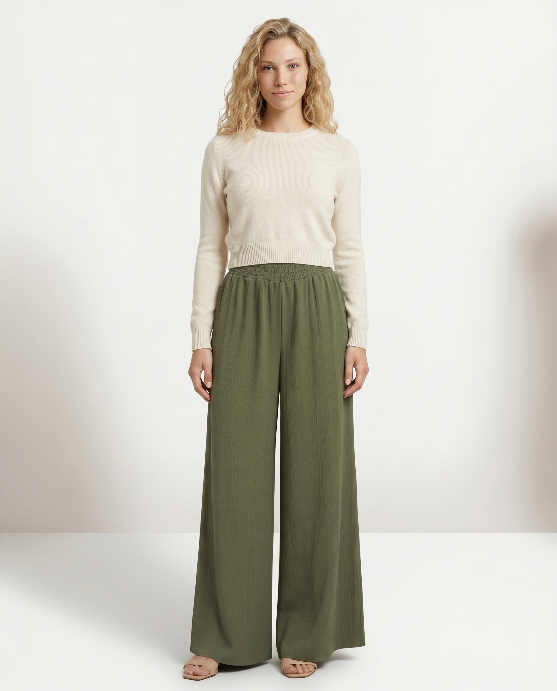 Palazzo Wide Leg Trousers With Elastic Waist
