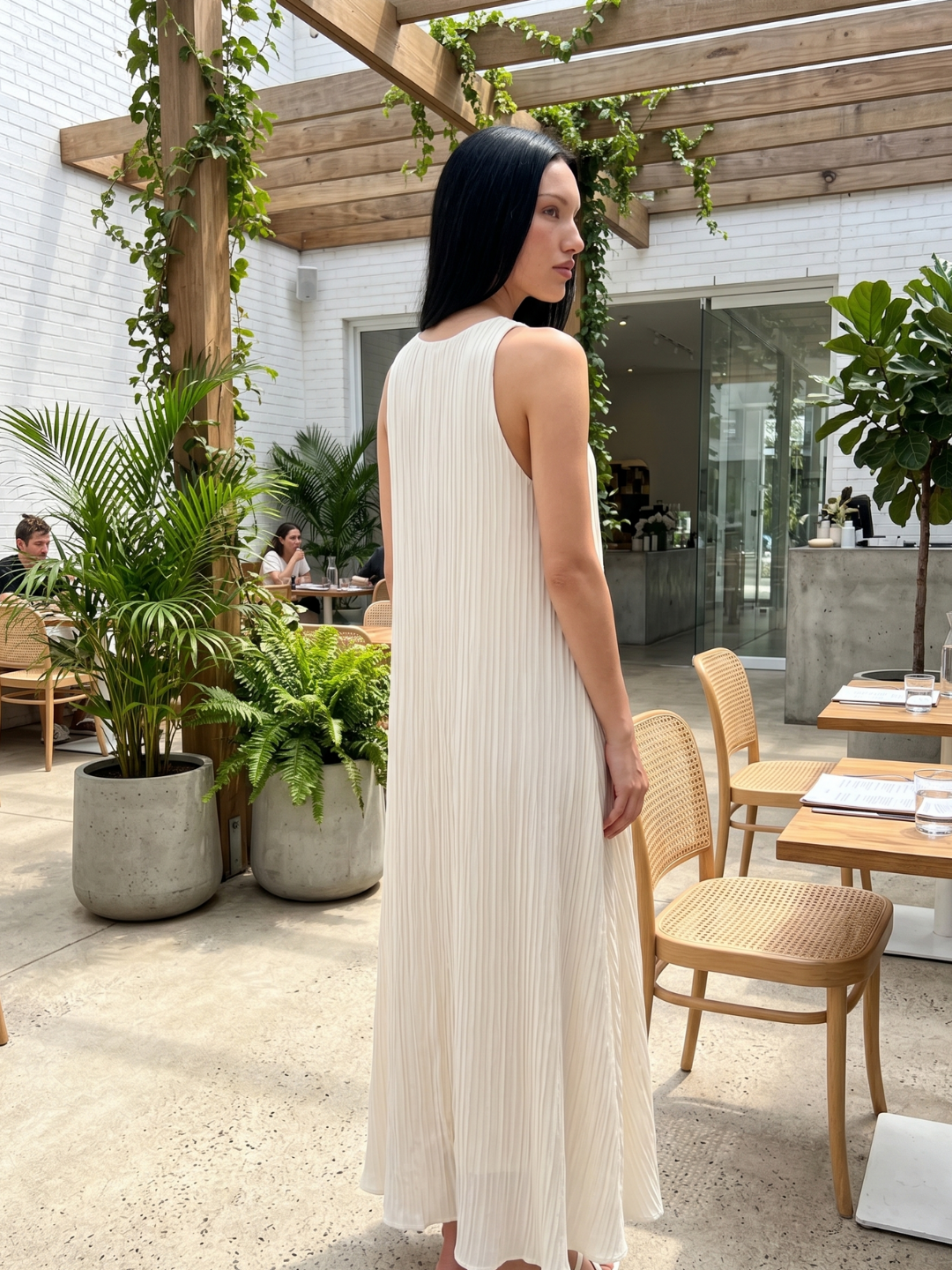 Pleated Chiffon Sleeveless Maxi Dress