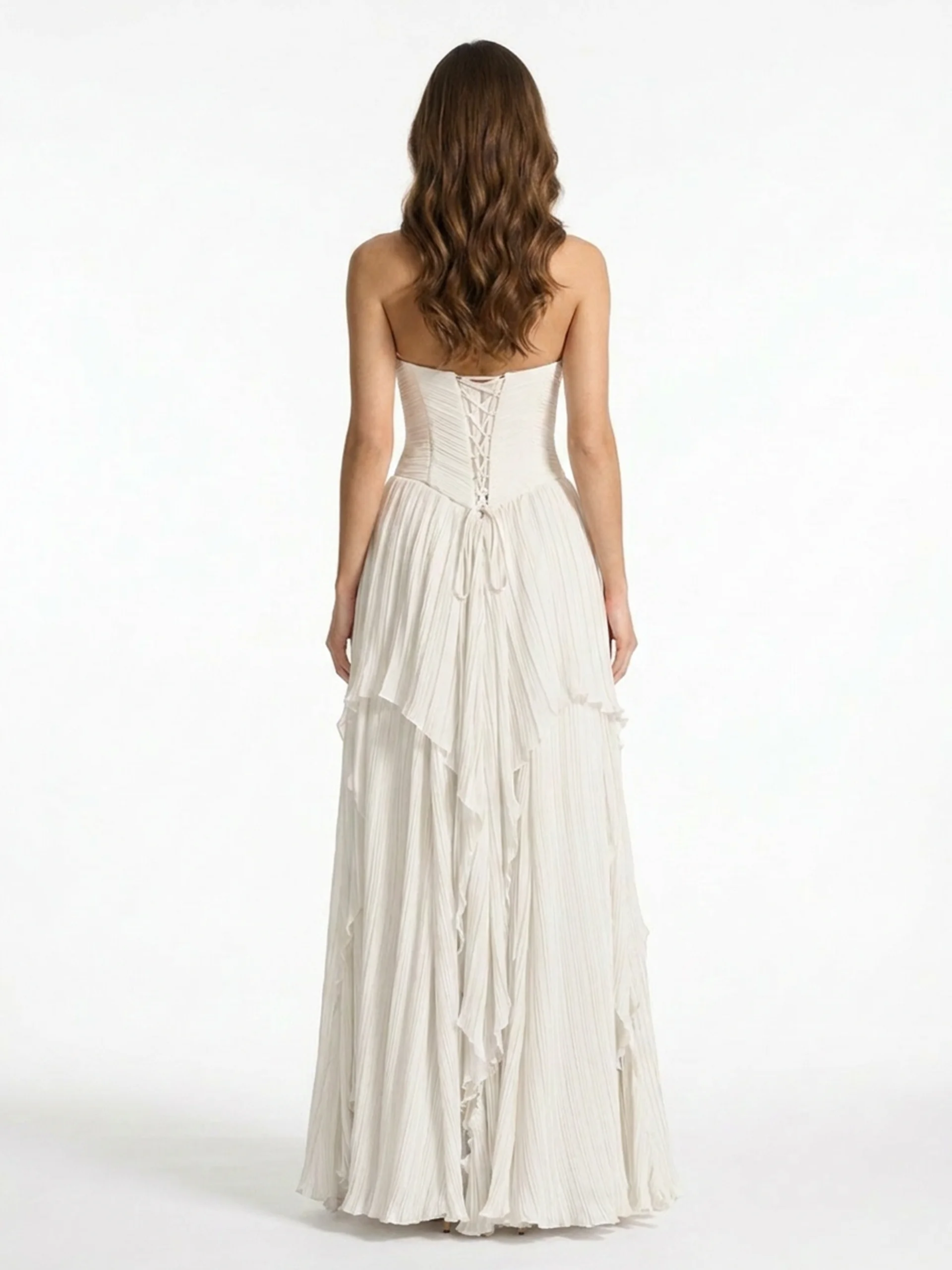 Pleated Chiffon Strapless Maxi Dress