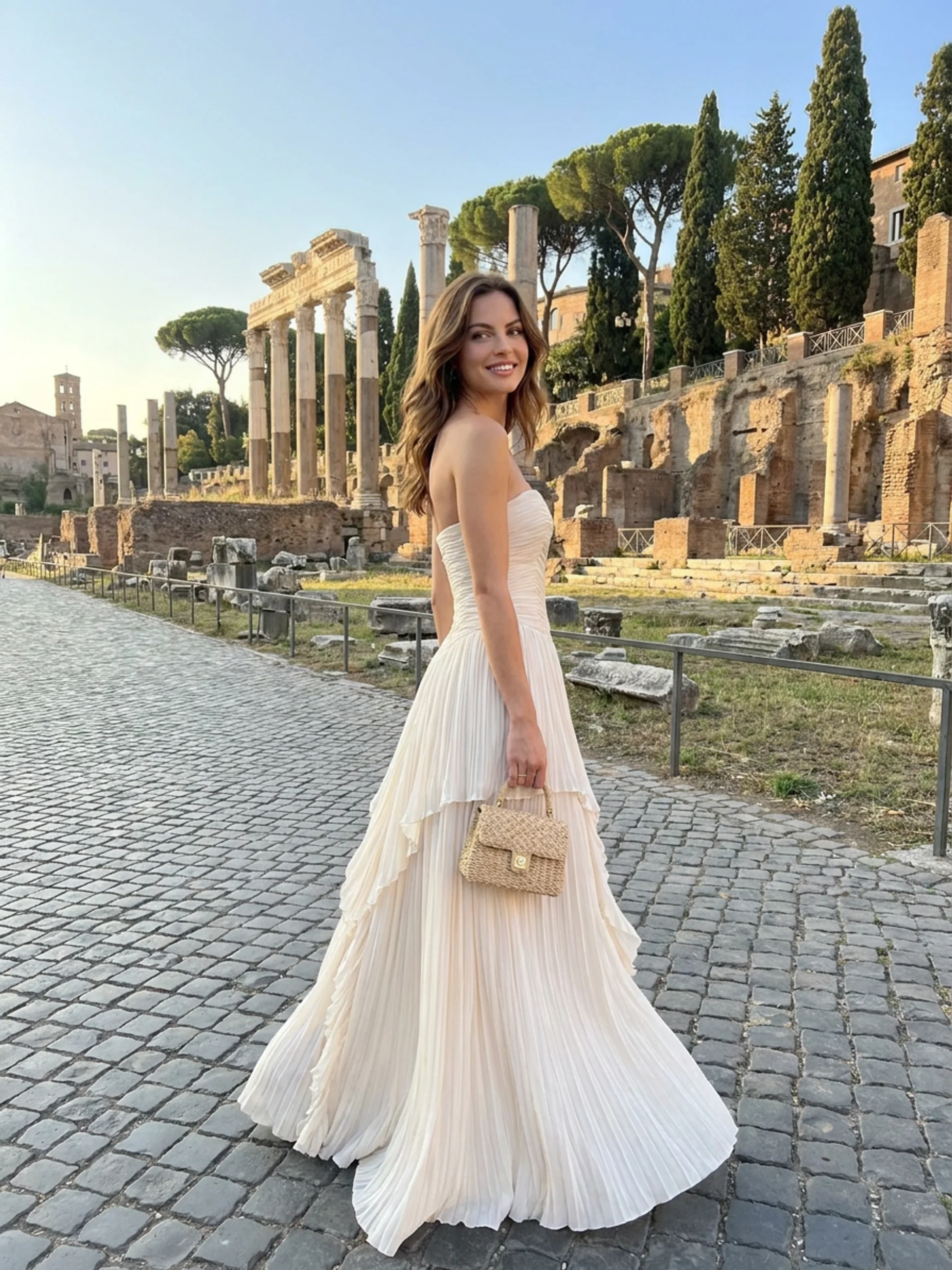 Pleated Chiffon Strapless Maxi Dress