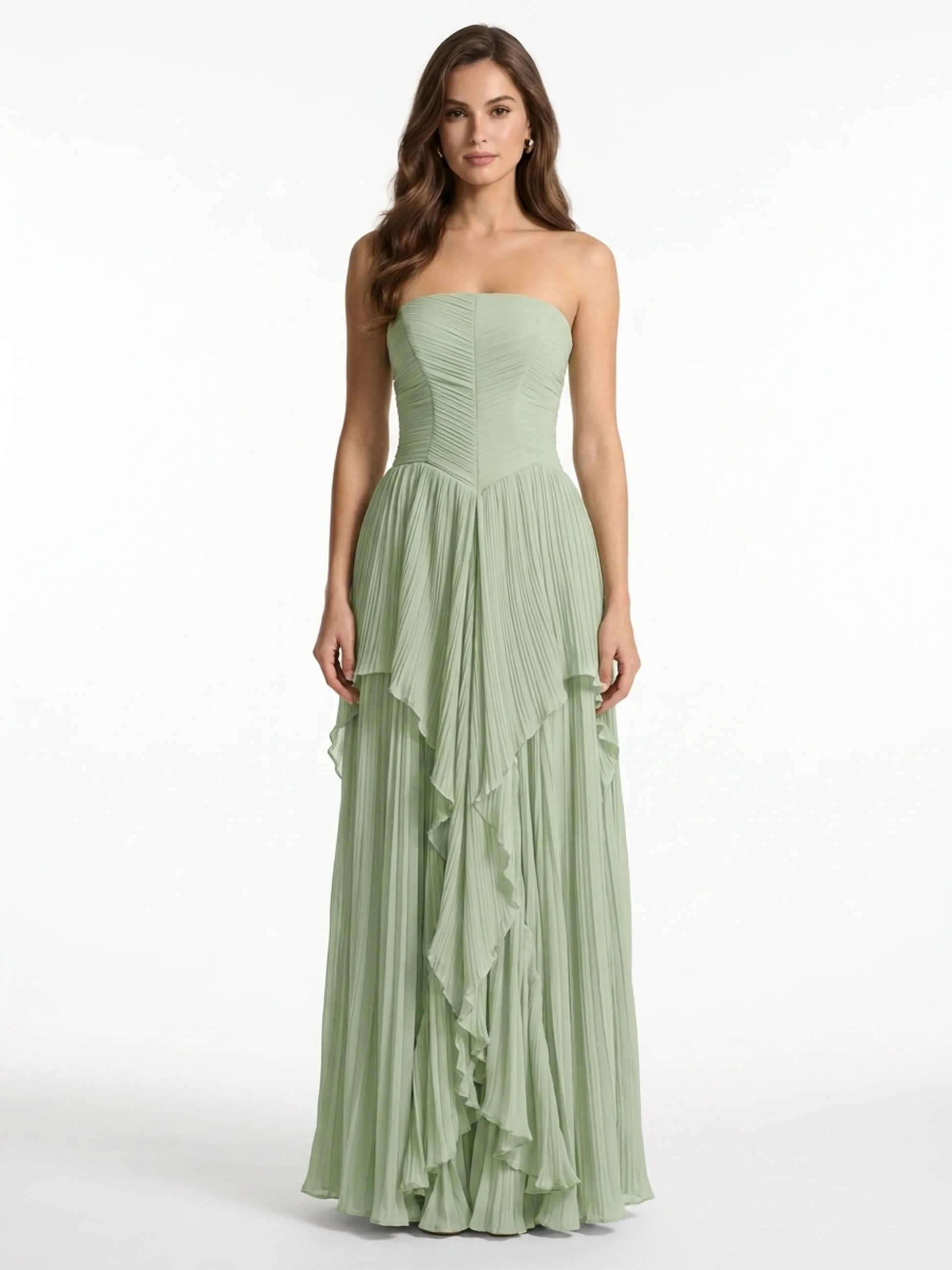 Pleated Chiffon Strapless Maxi Dress