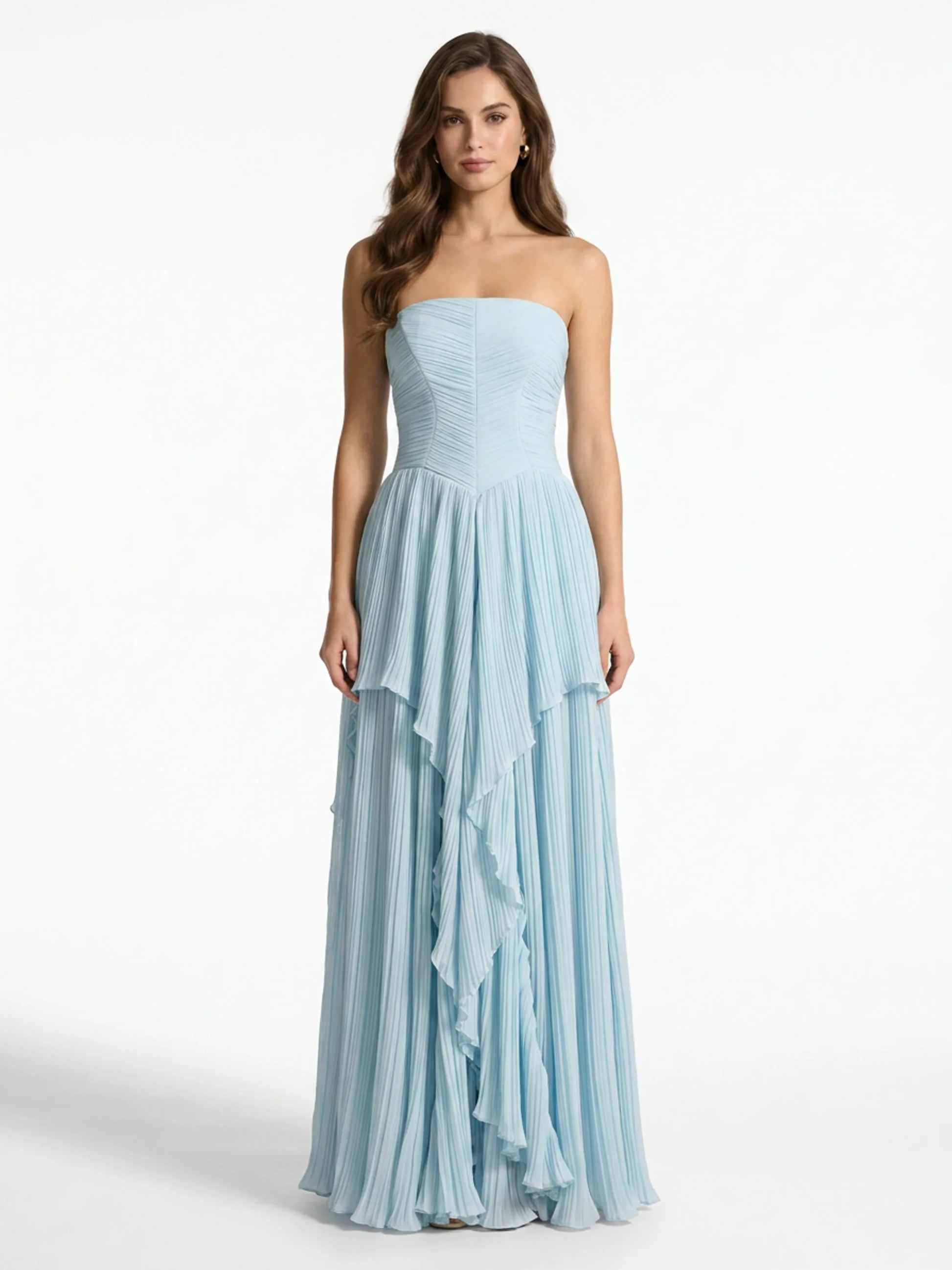 Pleated Chiffon Strapless Maxi Dress