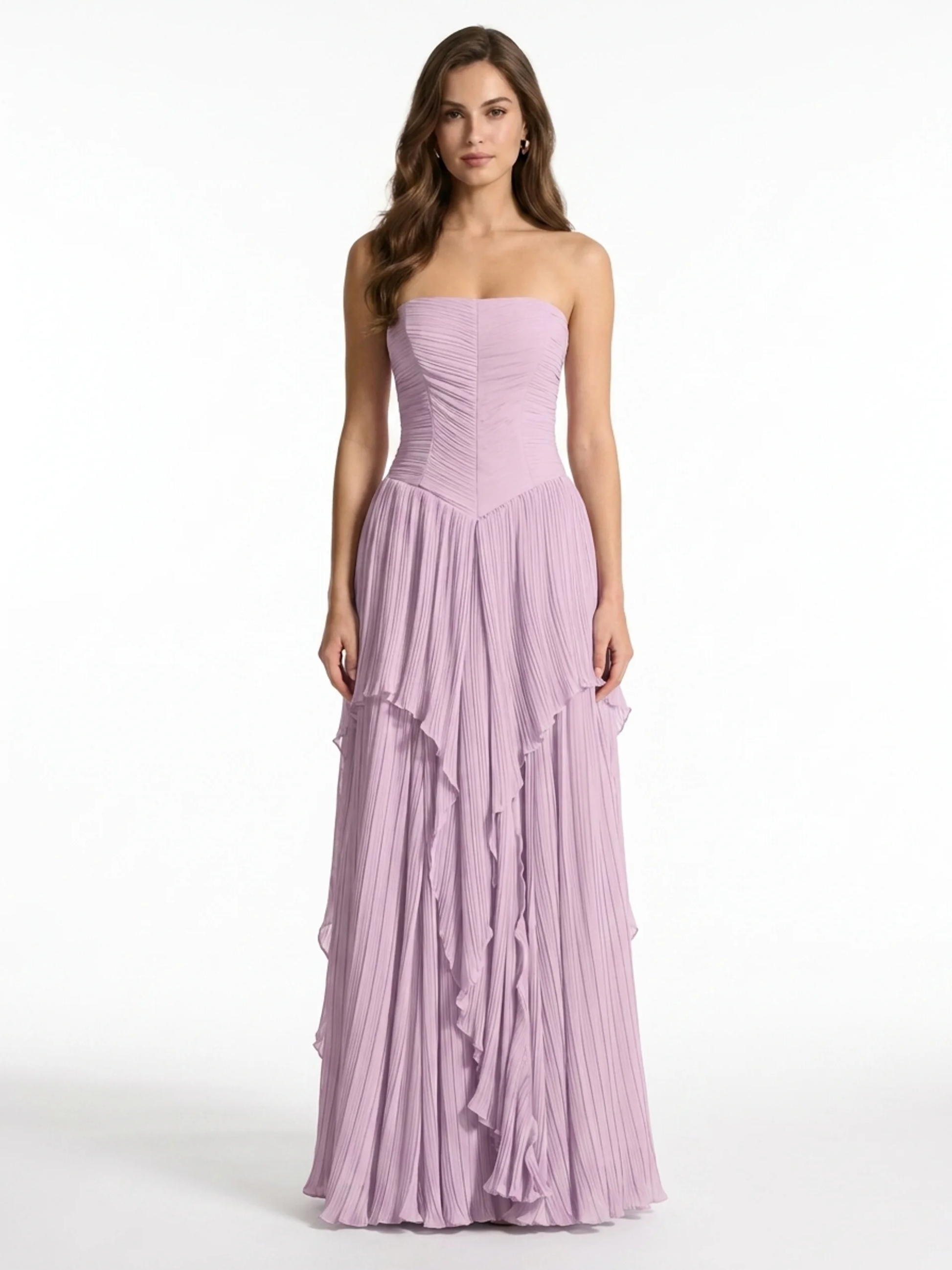 Pleated Chiffon Strapless Maxi Dress