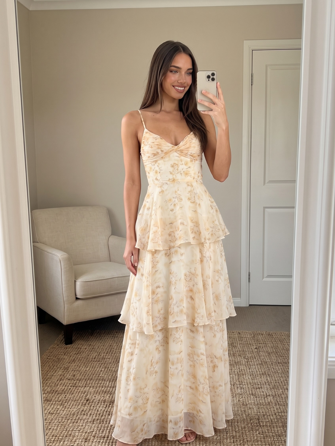 Pleated Twist Tiered Maxi Dress With Floral Print
