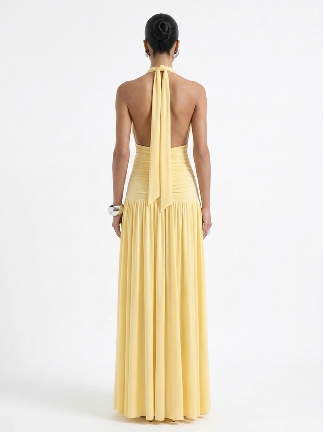 Plunge-Neck Maxi Dress With Gathered Detailing