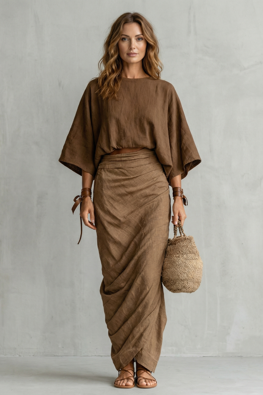 Relaxed Batwing Draped Two-Piece Set