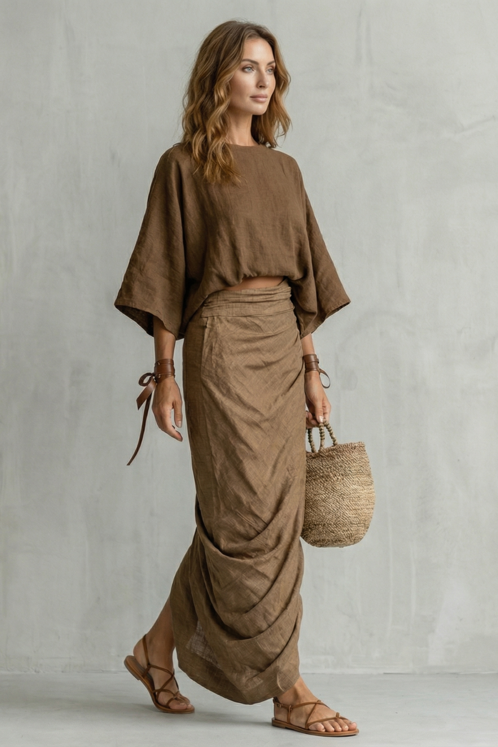 Relaxed Batwing Draped Two-Piece Set