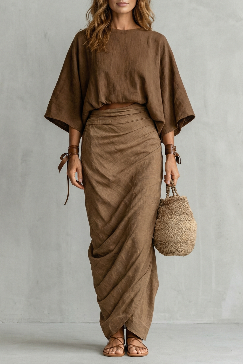 Relaxed Batwing Draped Two-Piece Set