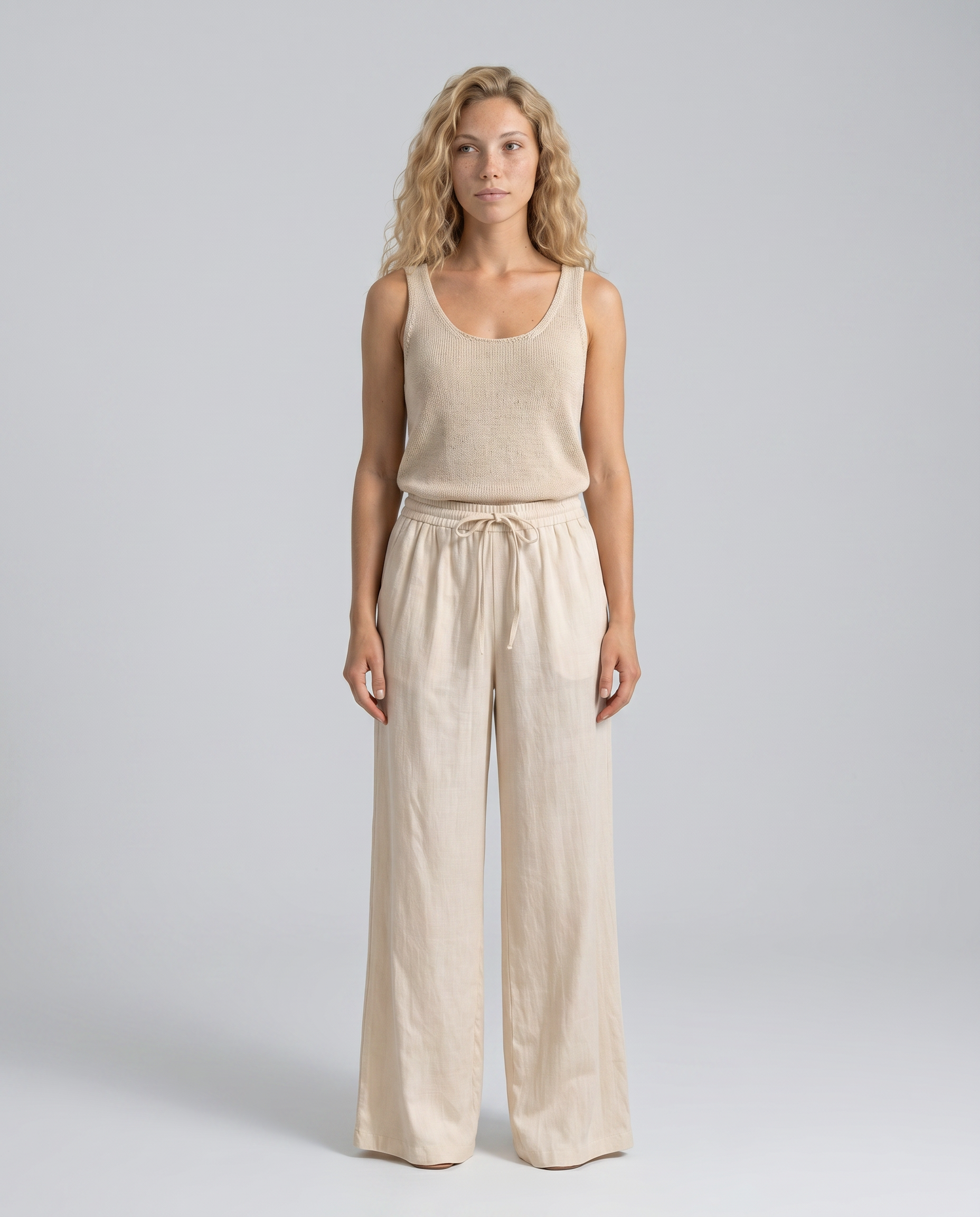 Relaxed Linen High Waist Wide Leg Trousers