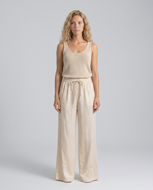 Relaxed Linen High Waist Wide Leg Trousers