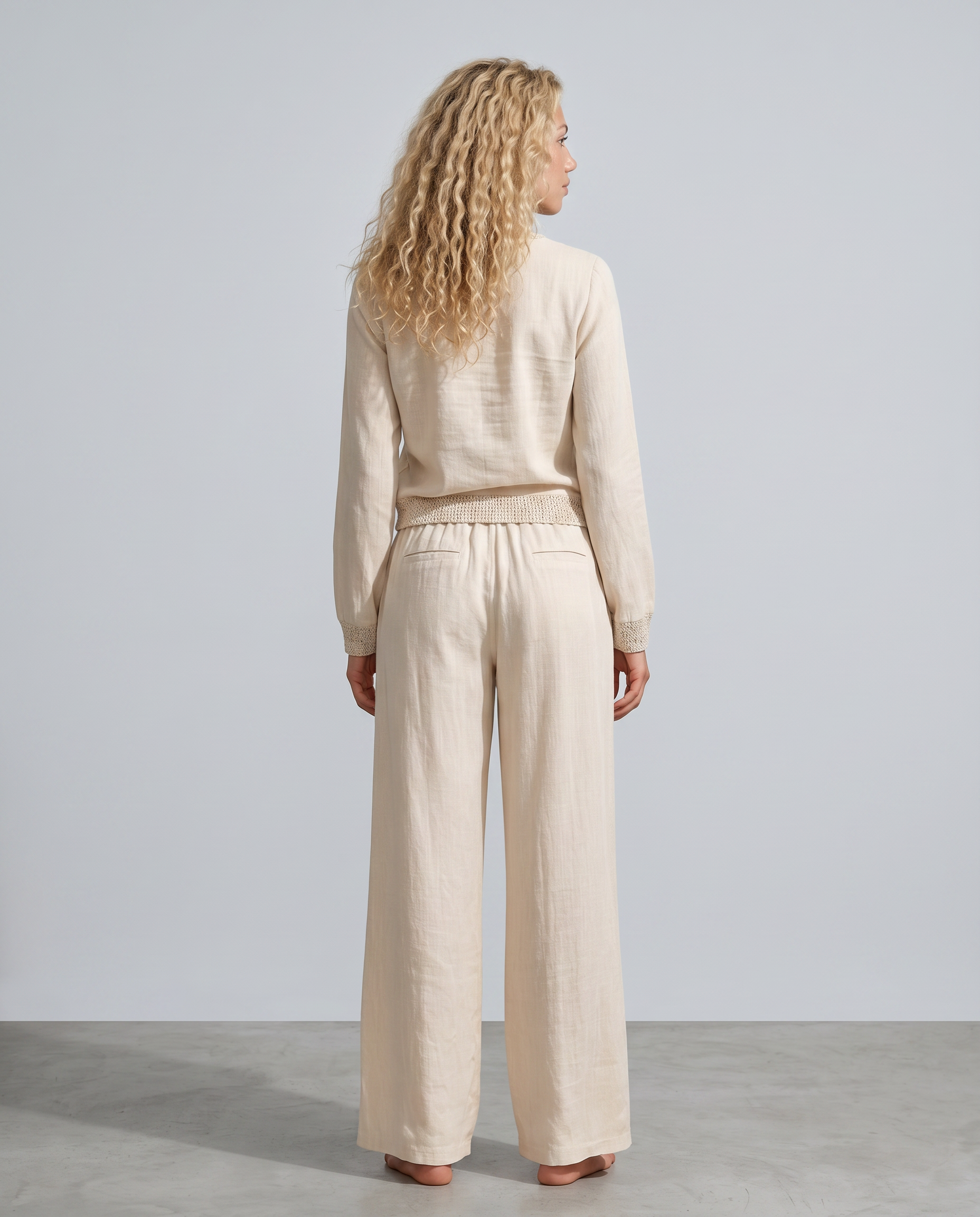 Relaxed Linen High Waist Wide Leg Trousers