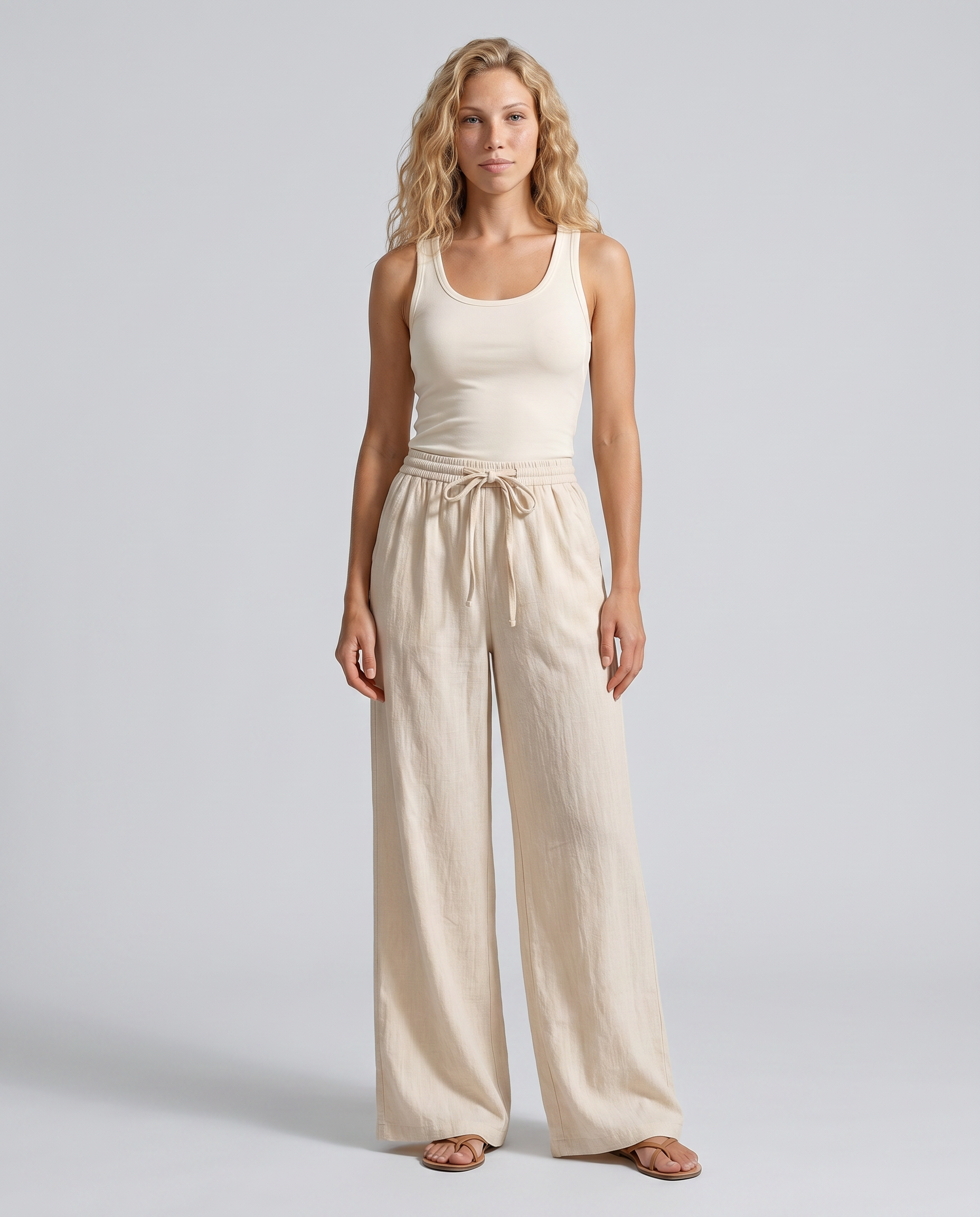 Relaxed Linen High Waist Wide Leg Trousers