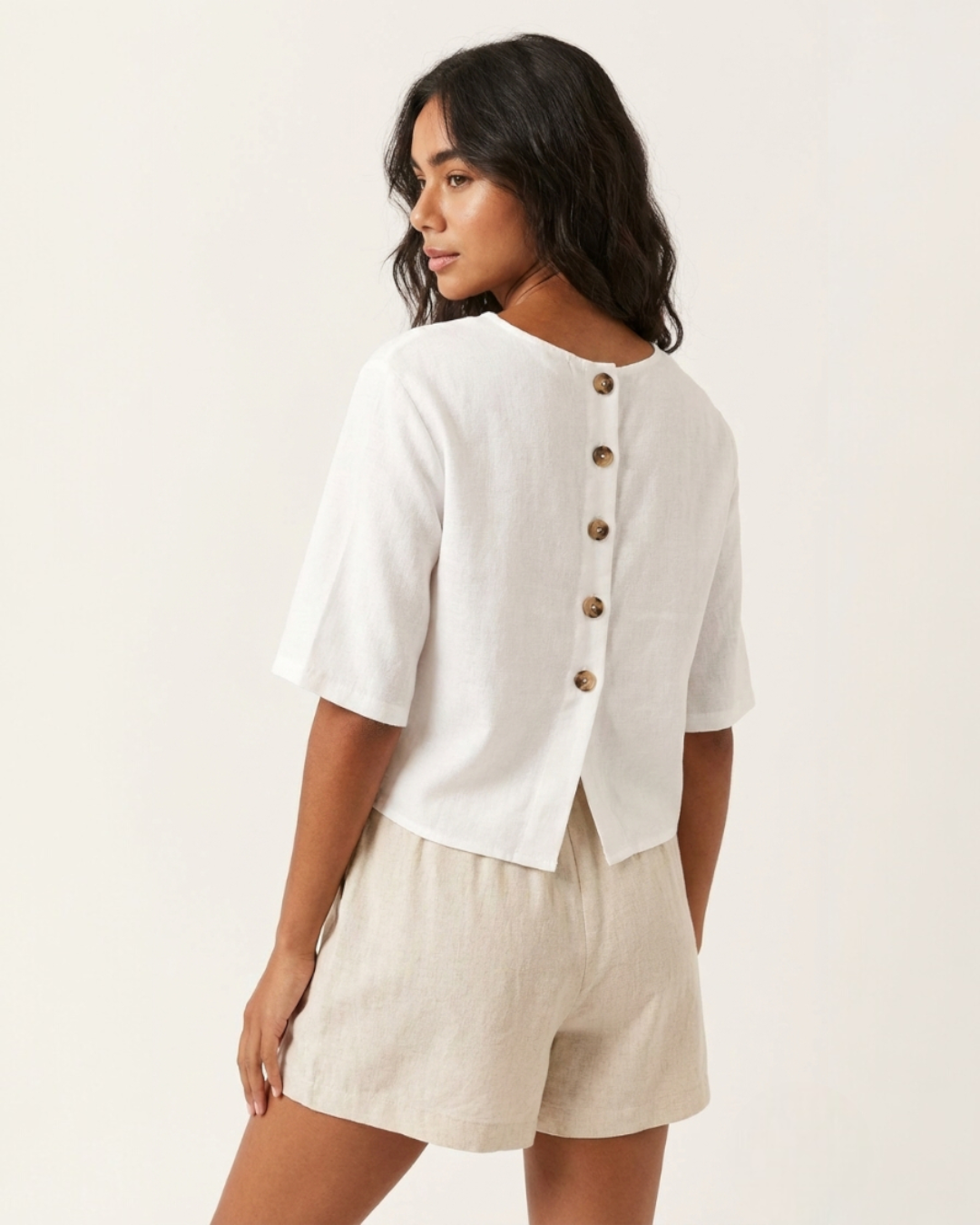Relaxed Linen Top With Back Buttons