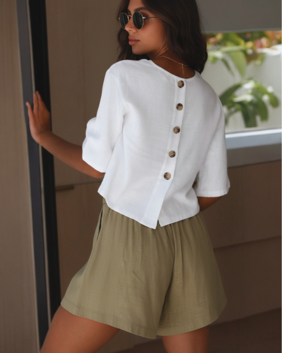Relaxed Linen Top With Back Buttons