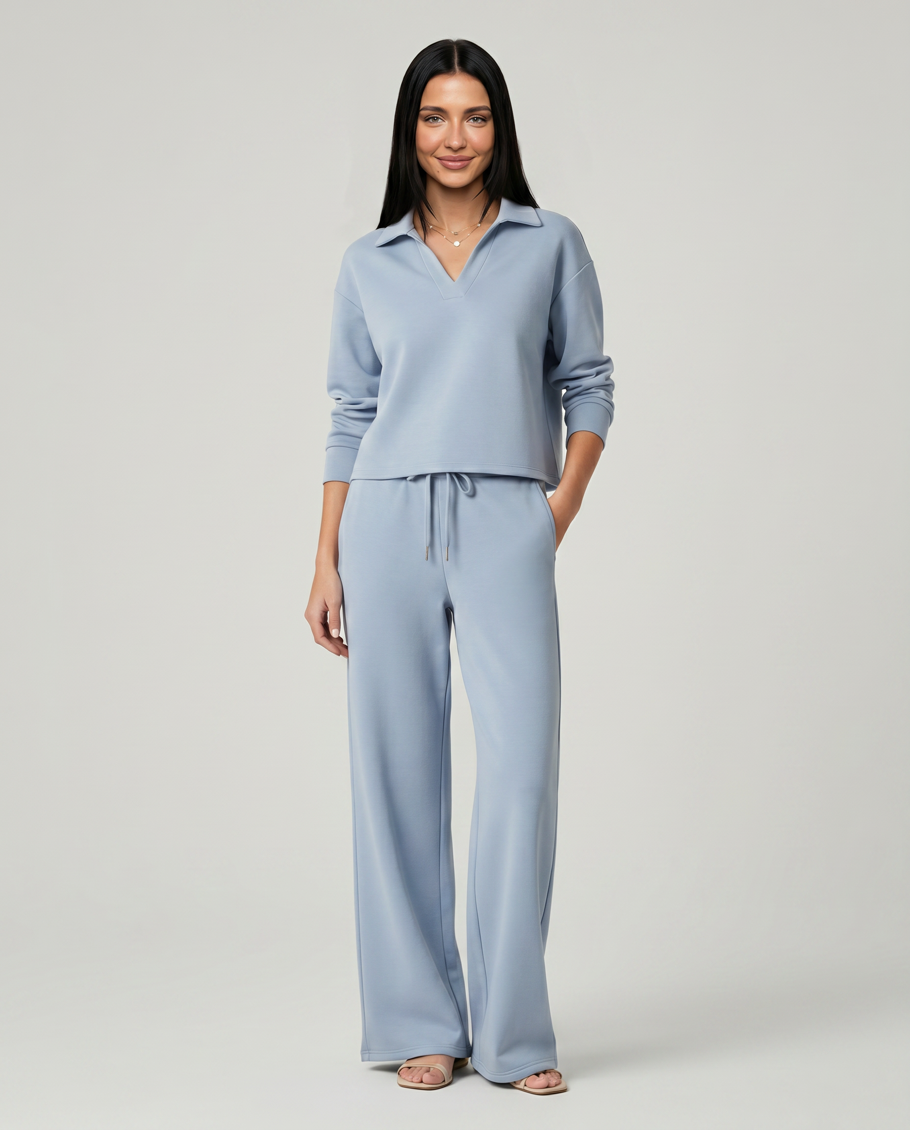 Relaxed Two-Piece Set With Wide-Leg Pants