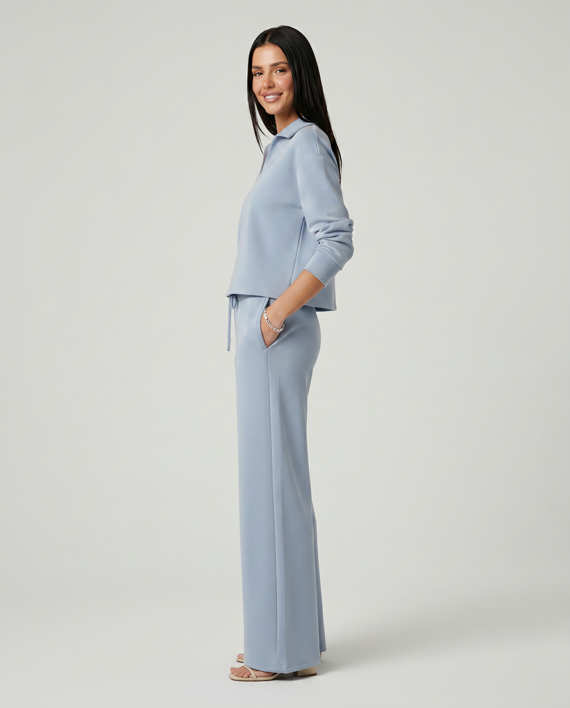 Relaxed Two-Piece Set With Wide-Leg Pants