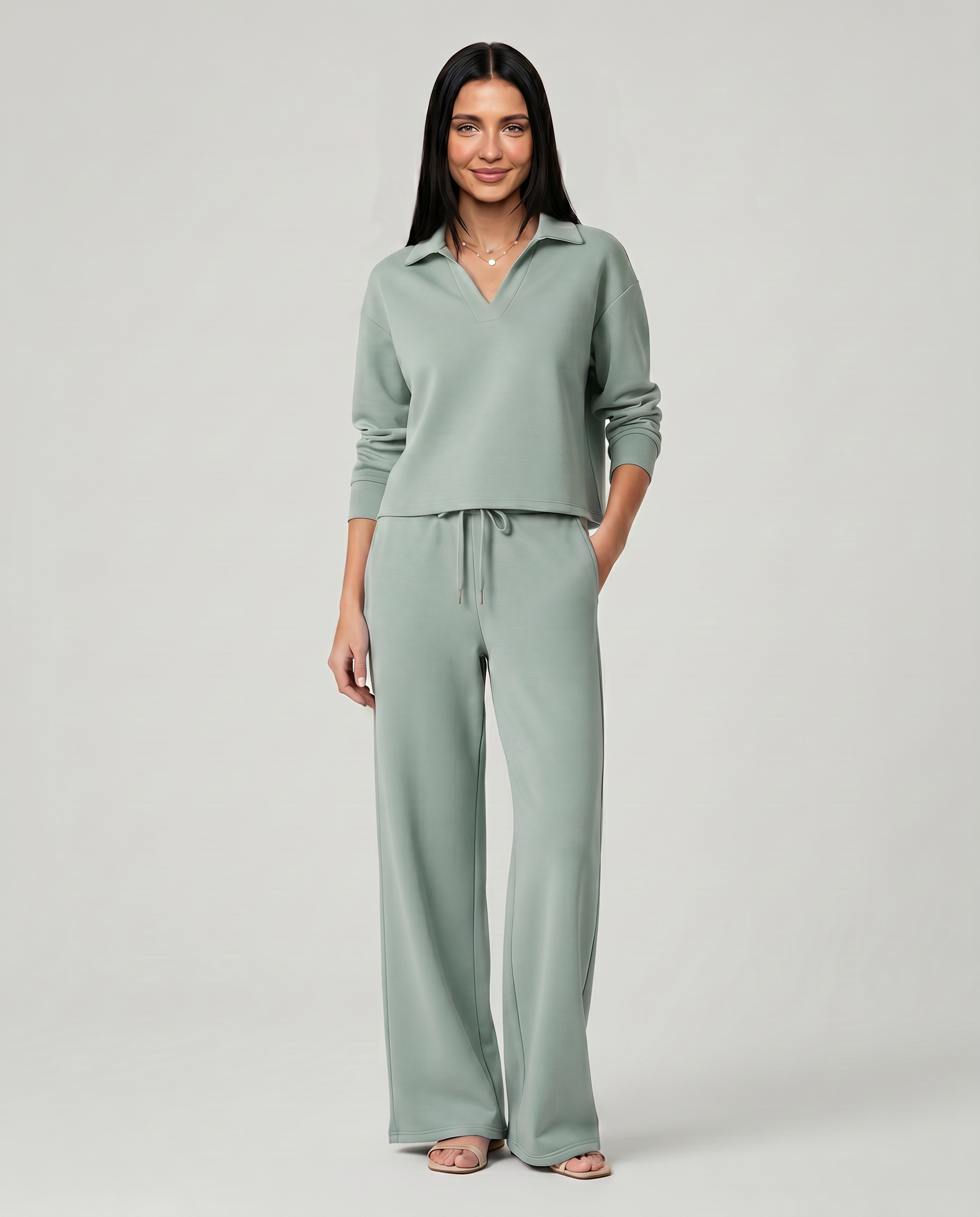Relaxed Two-Piece Set With Wide-Leg Pants