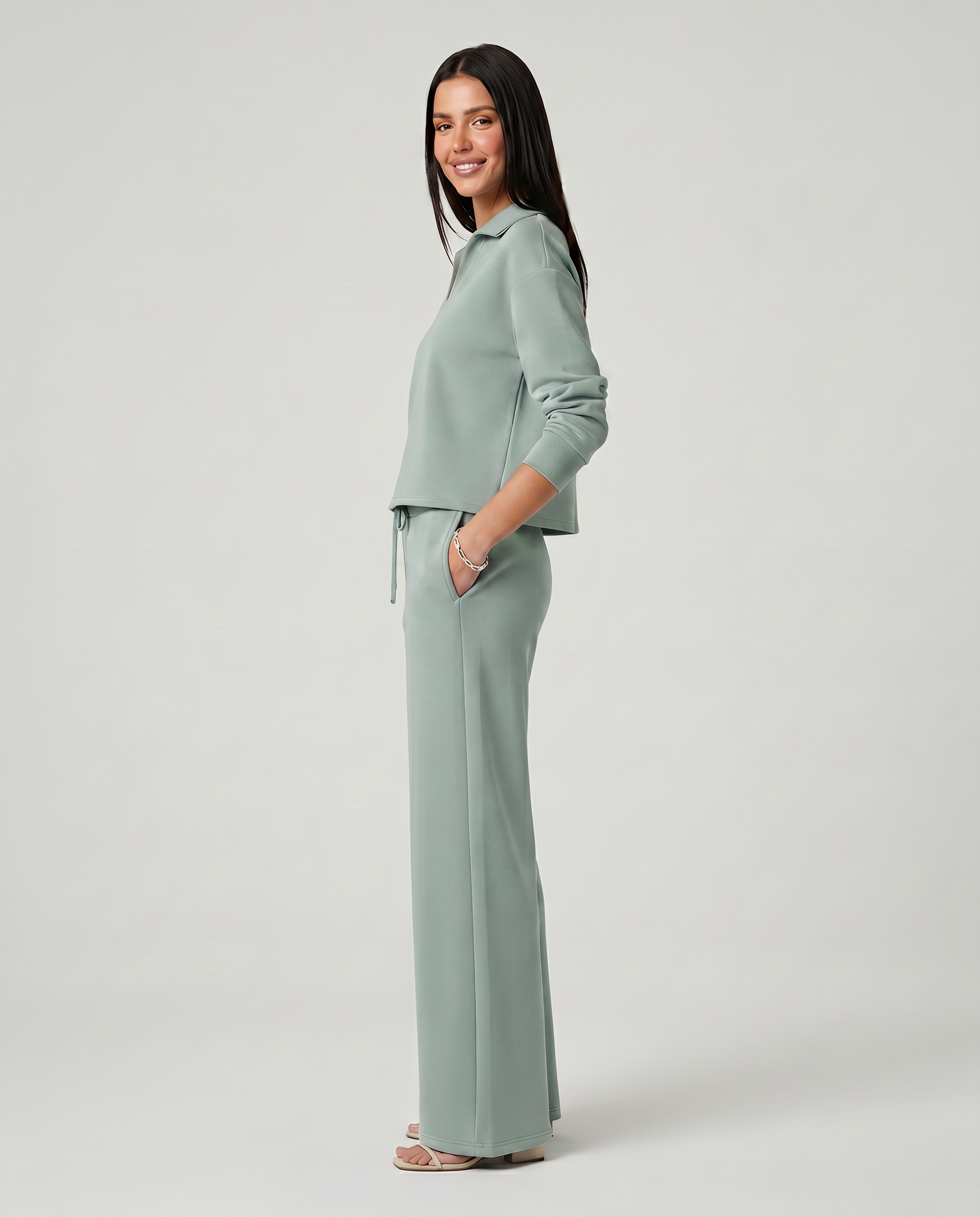 Relaxed Two-Piece Set With Wide-Leg Pants