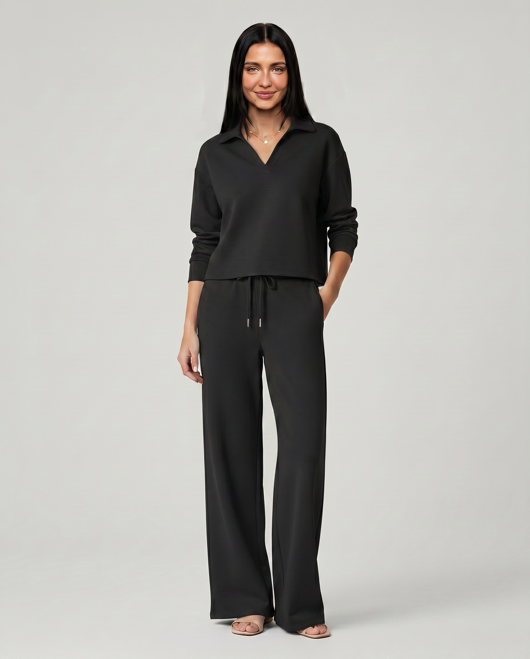 Relaxed Two-Piece Set With Wide-Leg Pants