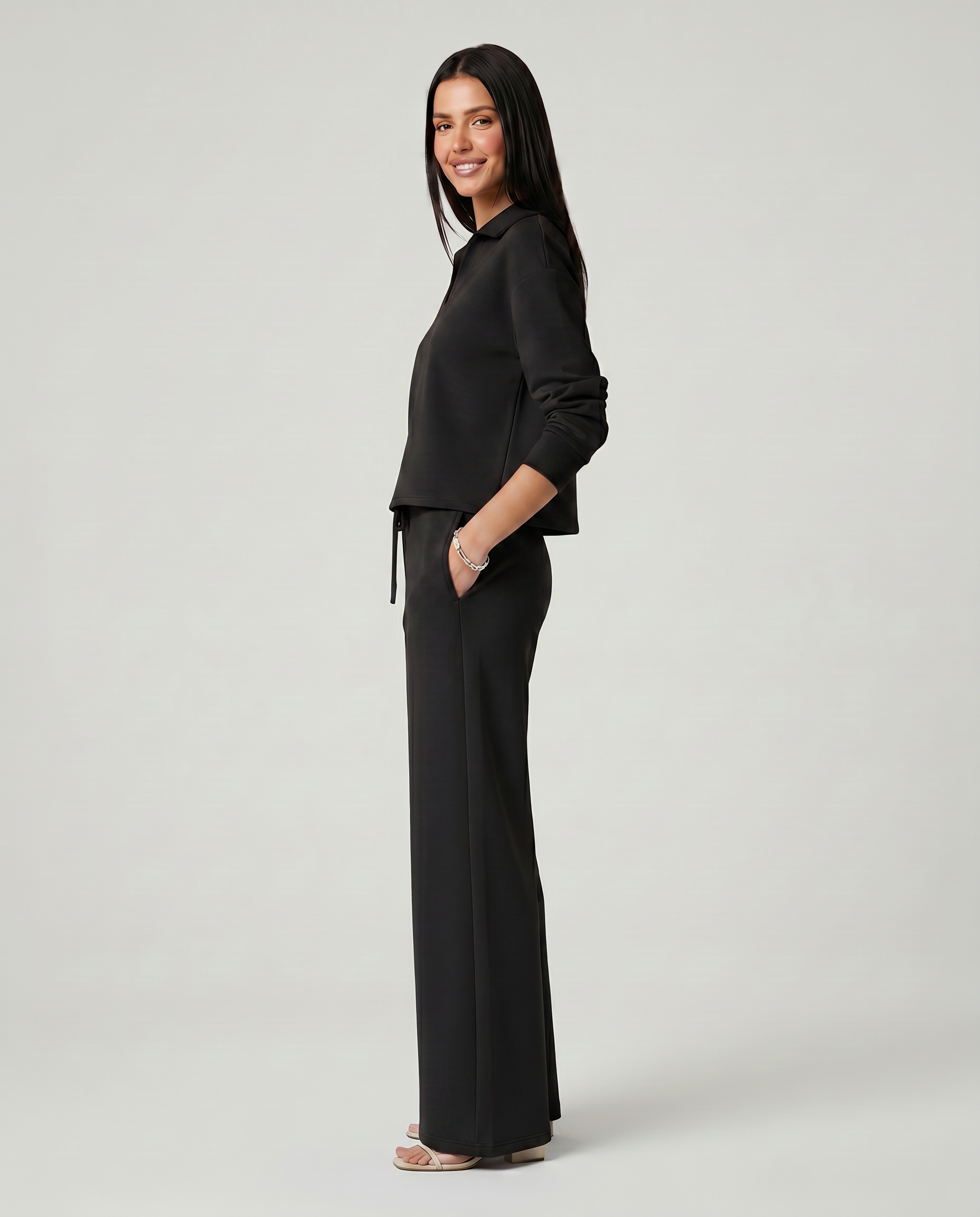 Relaxed Two-Piece Set With Wide-Leg Pants
