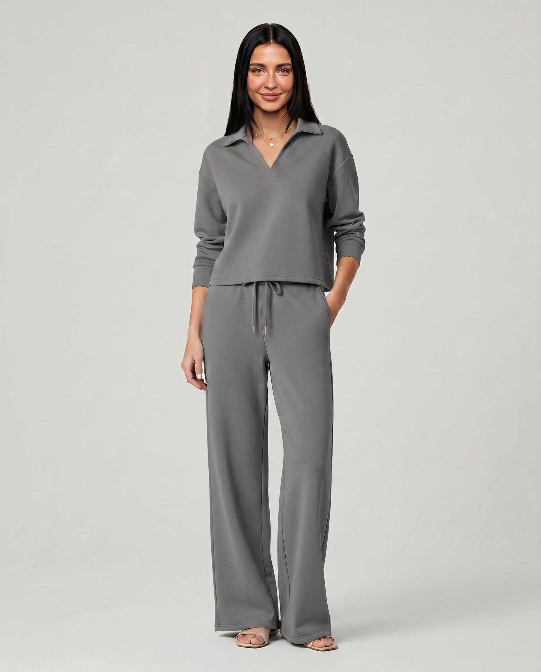Relaxed Two-Piece Set With Wide-Leg Pants