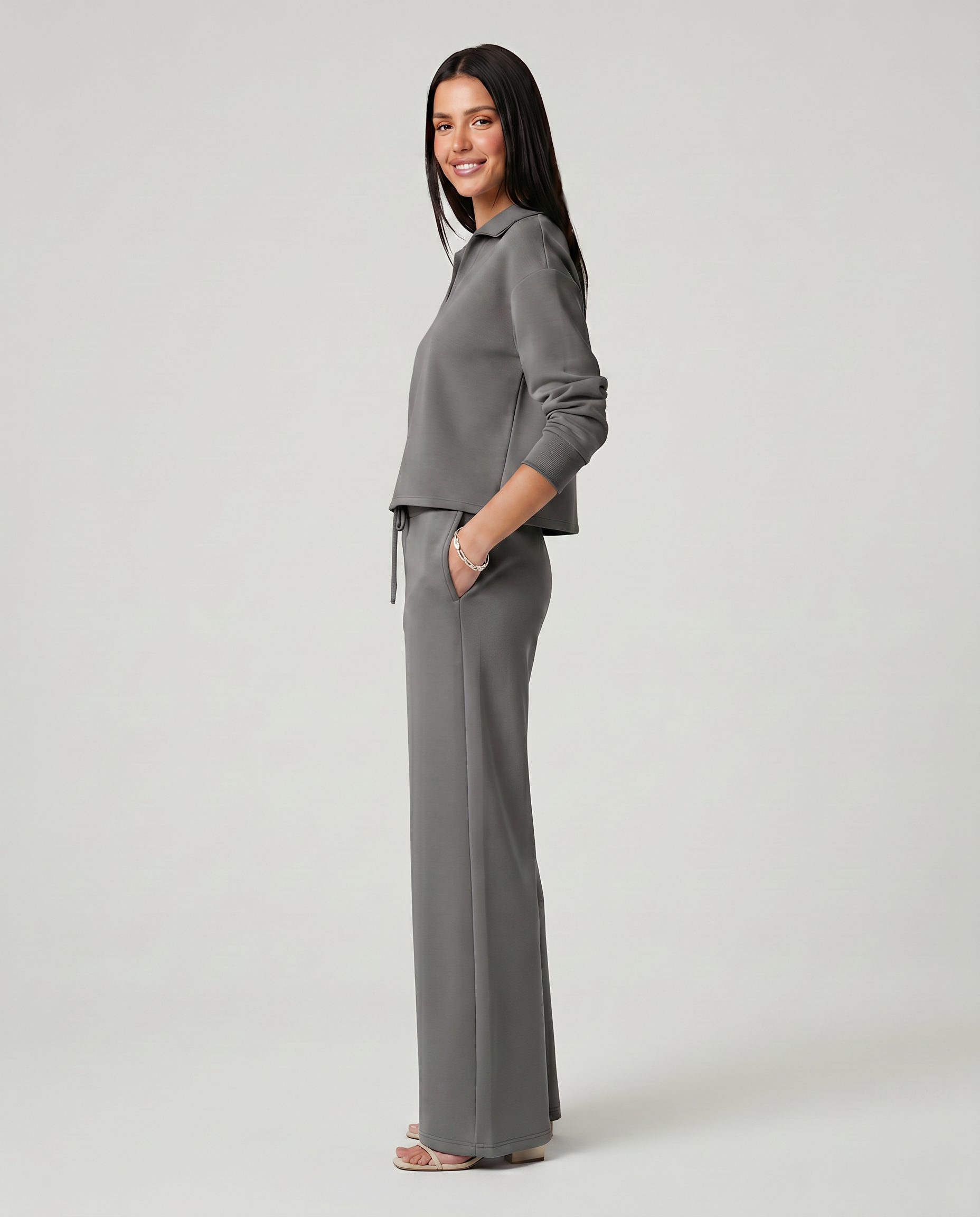 Relaxed Two-Piece Set With Wide-Leg Pants