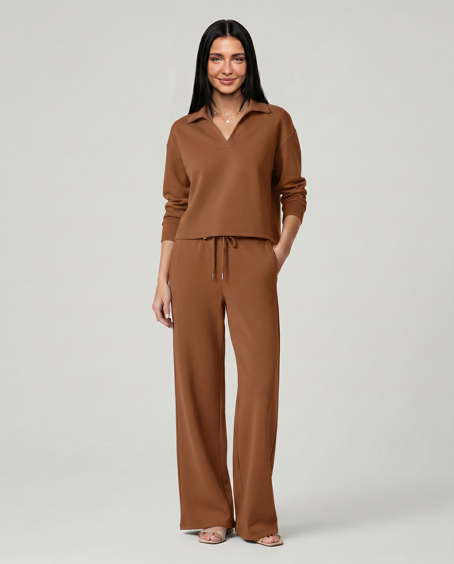 Relaxed Two-Piece Set With Wide-Leg Pants
